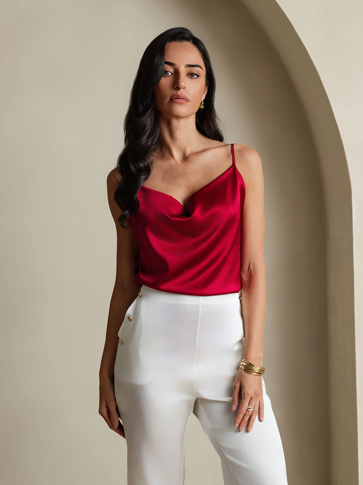 19 Momme Silke Spaghettistropper Vandfaldsudskæring Camisole Top - Image 5