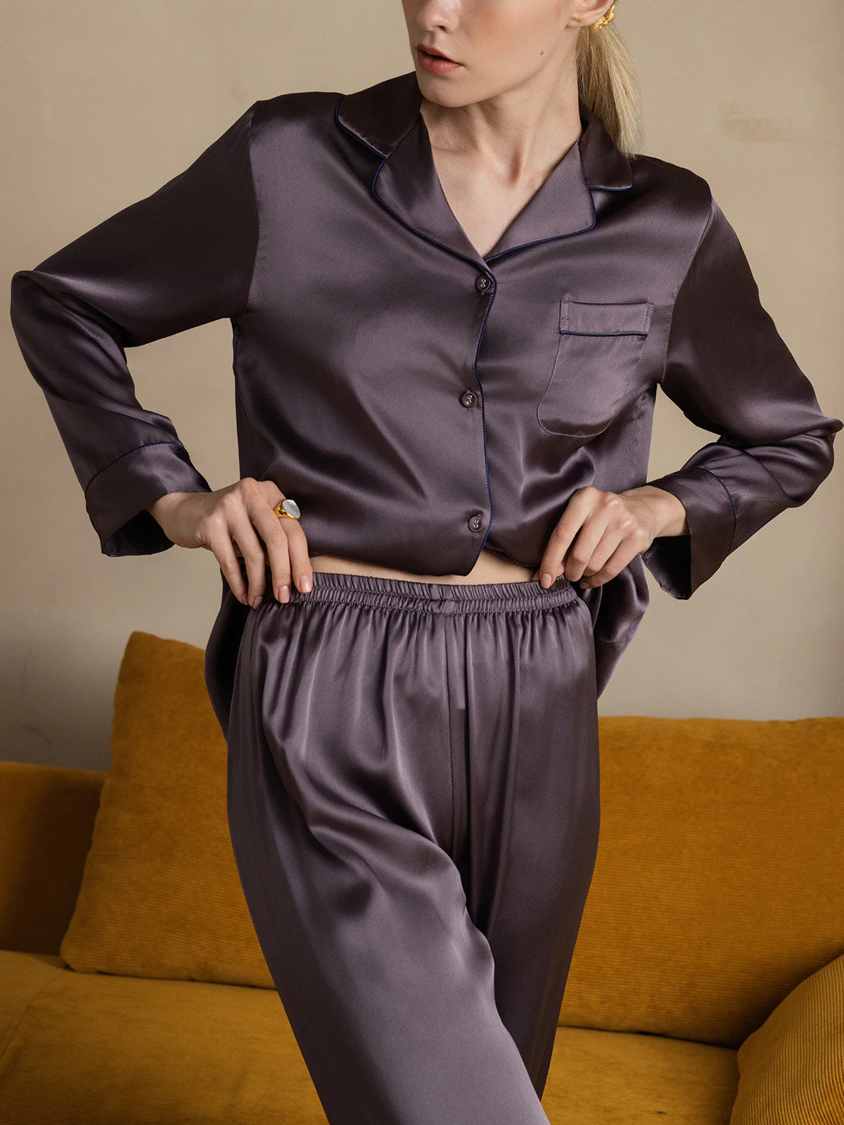 Kvinders Klassisk Pyjamasæt i 100% Morbærsilke - Image 51
