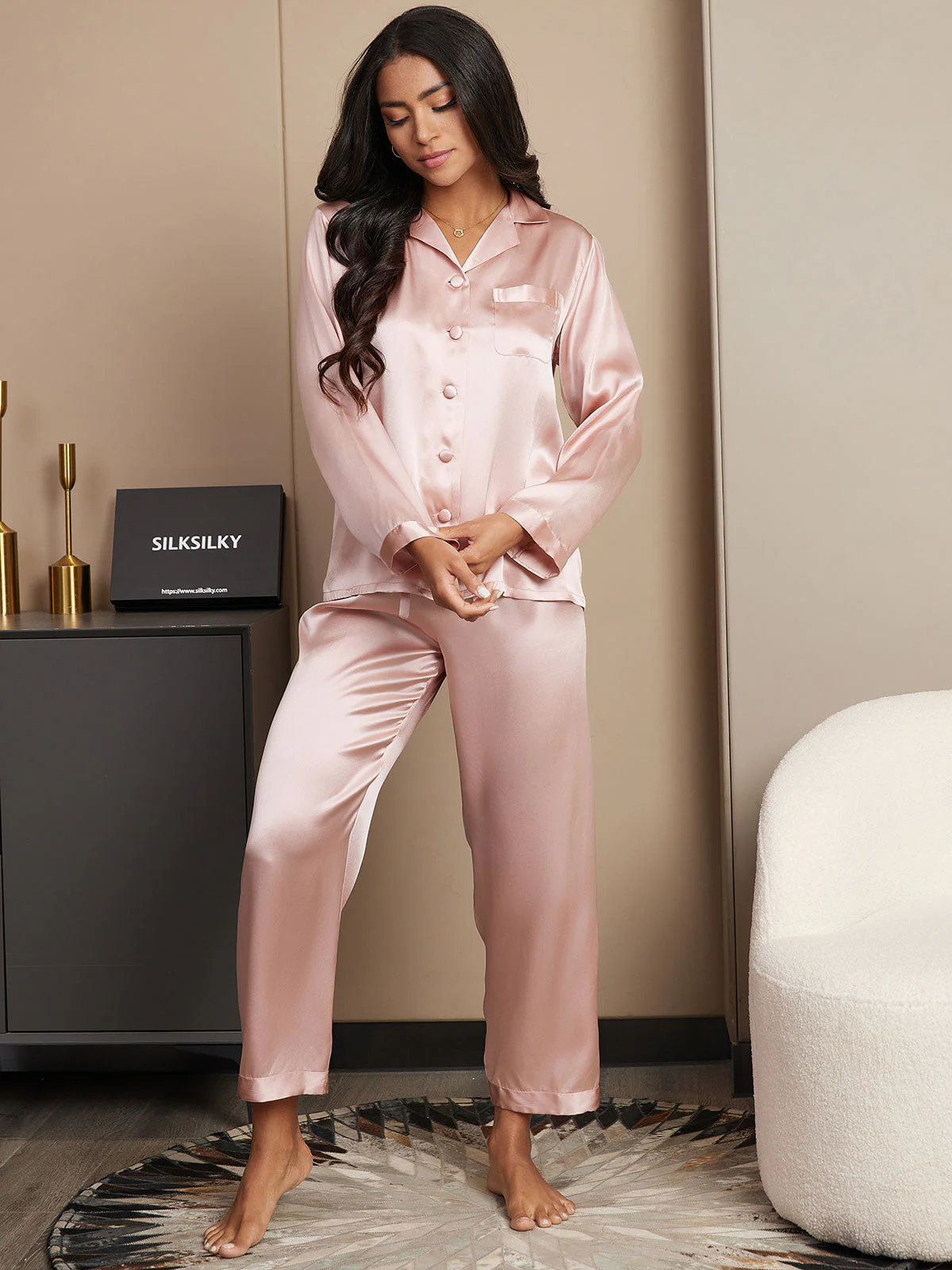 Kvinders Pyjamasæt I 100% Morbærsilke - Langærmet - Image 4