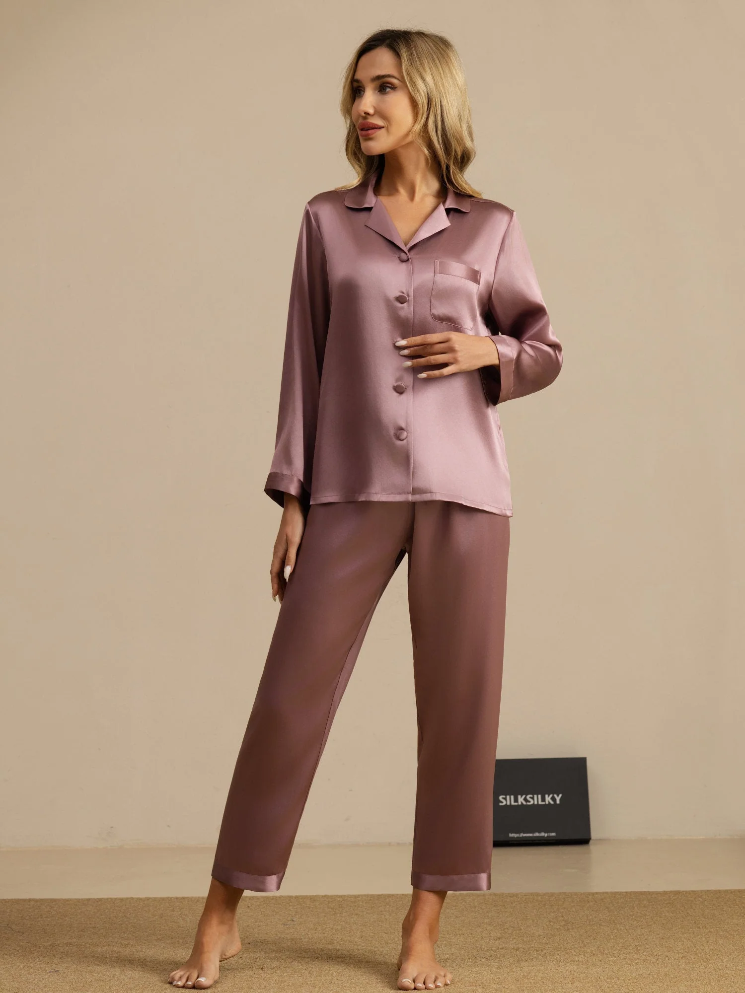 Kvinders Pyjamasæt I 100% Morbærsilke - Langærmet - Image 52