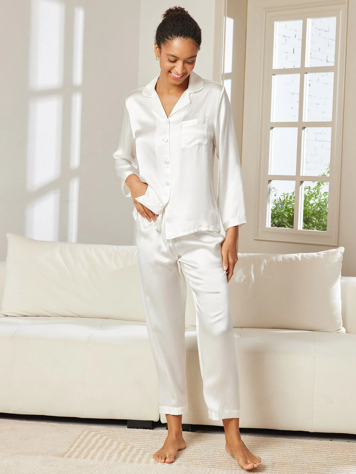 Kvinders Pyjamasæt I 100% Morbærsilke - Langærmet - Image 61