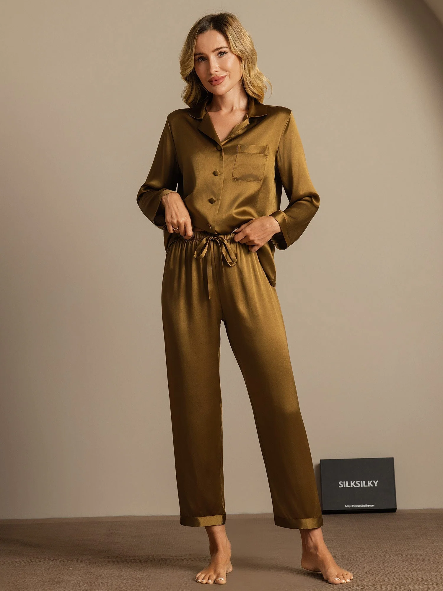 Kvinders Pyjamasæt I 100% Morbærsilke - Langærmet - Image 72