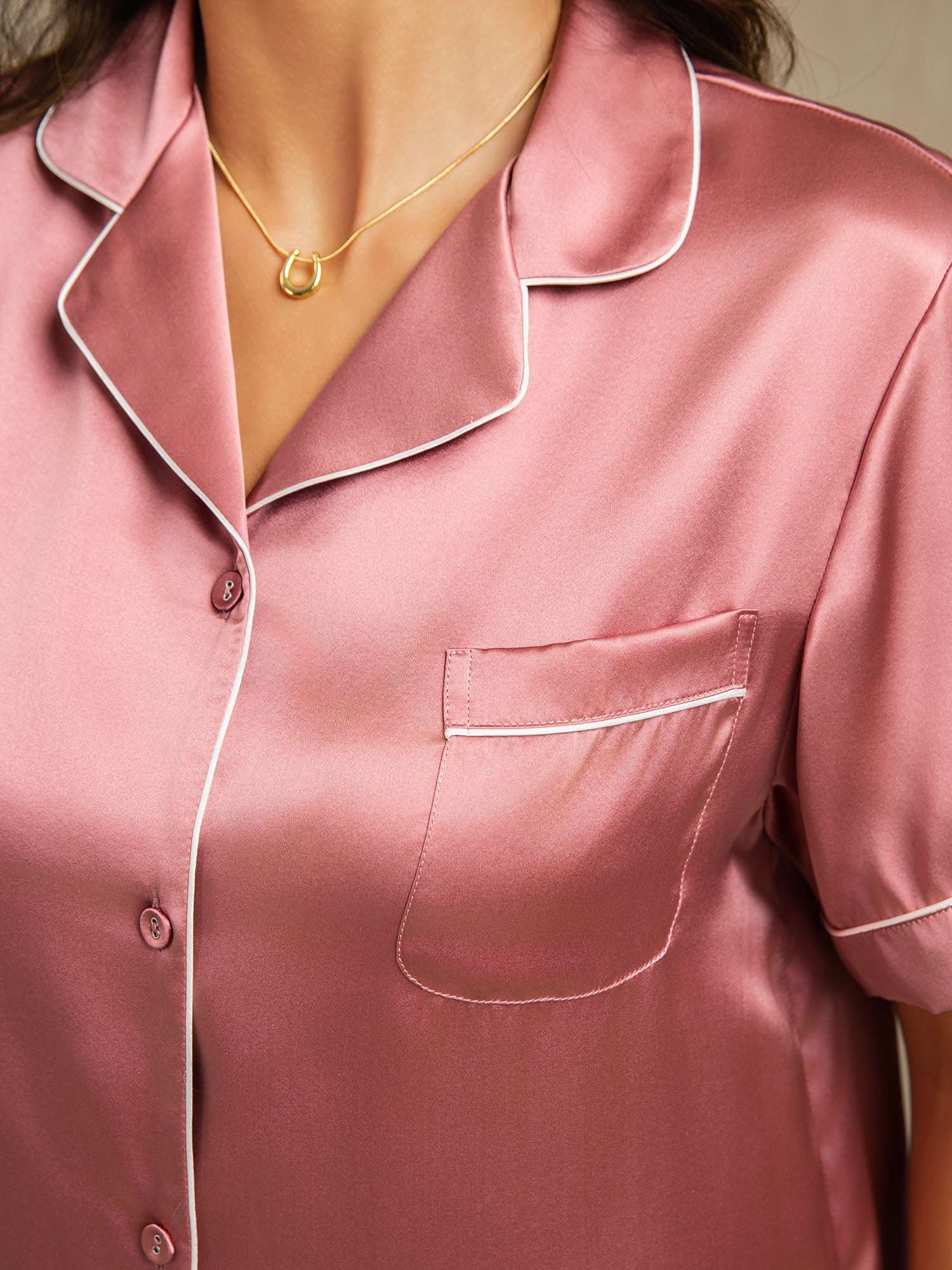 Kvinders Pyjamasæt I 100% Morbærsilke - Kortærmet - Image 42